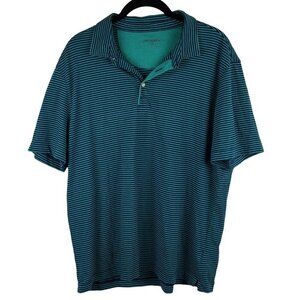 Untuckit Mens Large Segura Polo Shirt Teal & Navy Striped 100% Pima Cotton